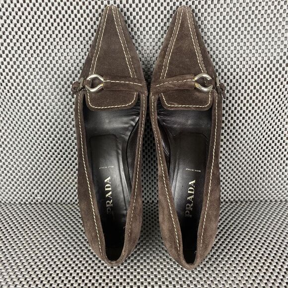 Prada Heels Womens Size 40 Brown Leather Pointed Toe Formal Made in Italy - Picture 7 of 13